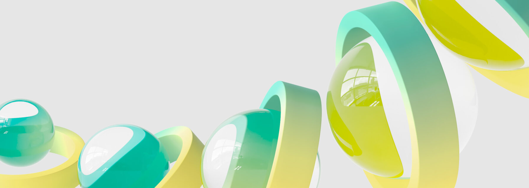 A collection of cylindrical and spherical objects with a gradient color scheme from purple to blue, set against a light gray background.