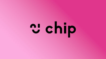 Logo featuring the word 'chip' in lowercase letters against a pink gradient,