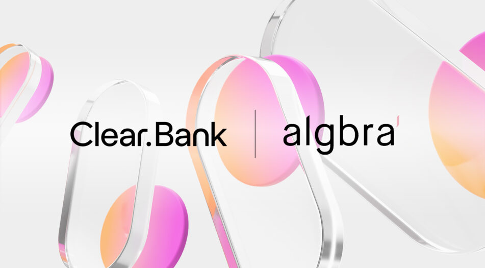 ClearBank and algbra logos together side by side seperated by a vertical line.
