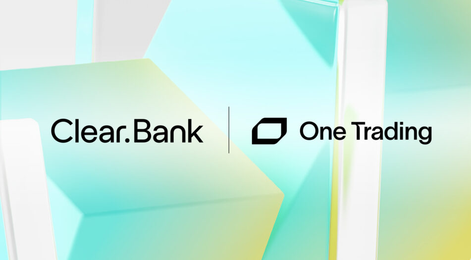 Gradient background in shades of light blue, green, and yellow. Centered text reads 'Clear.Bank' on the left and 'One Trading' on the right, separated by a vertical line.